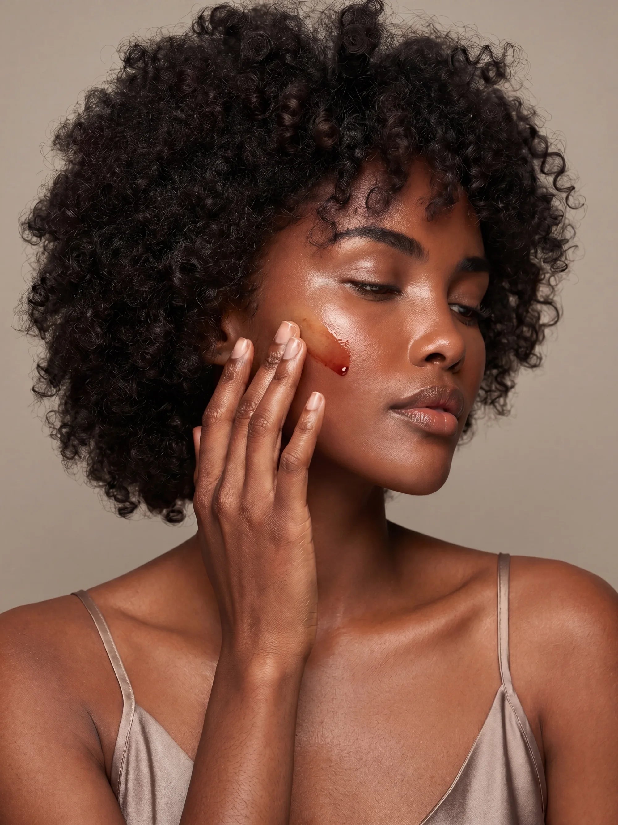 Application — serum swept across the cheek.